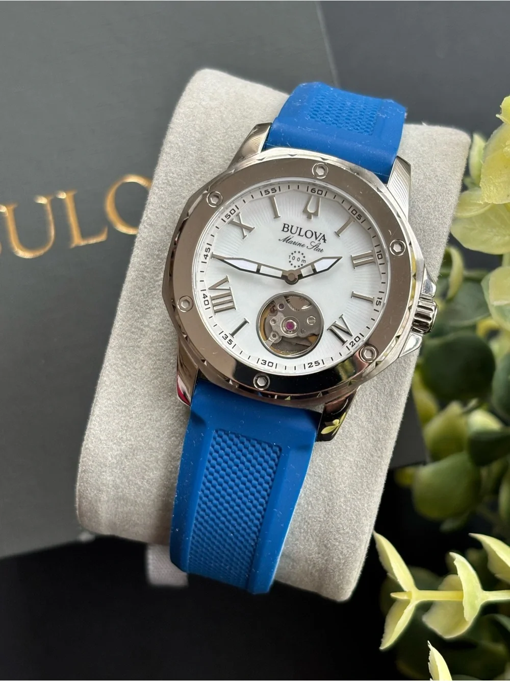Bulova Silver Case Watch with Blue Strap